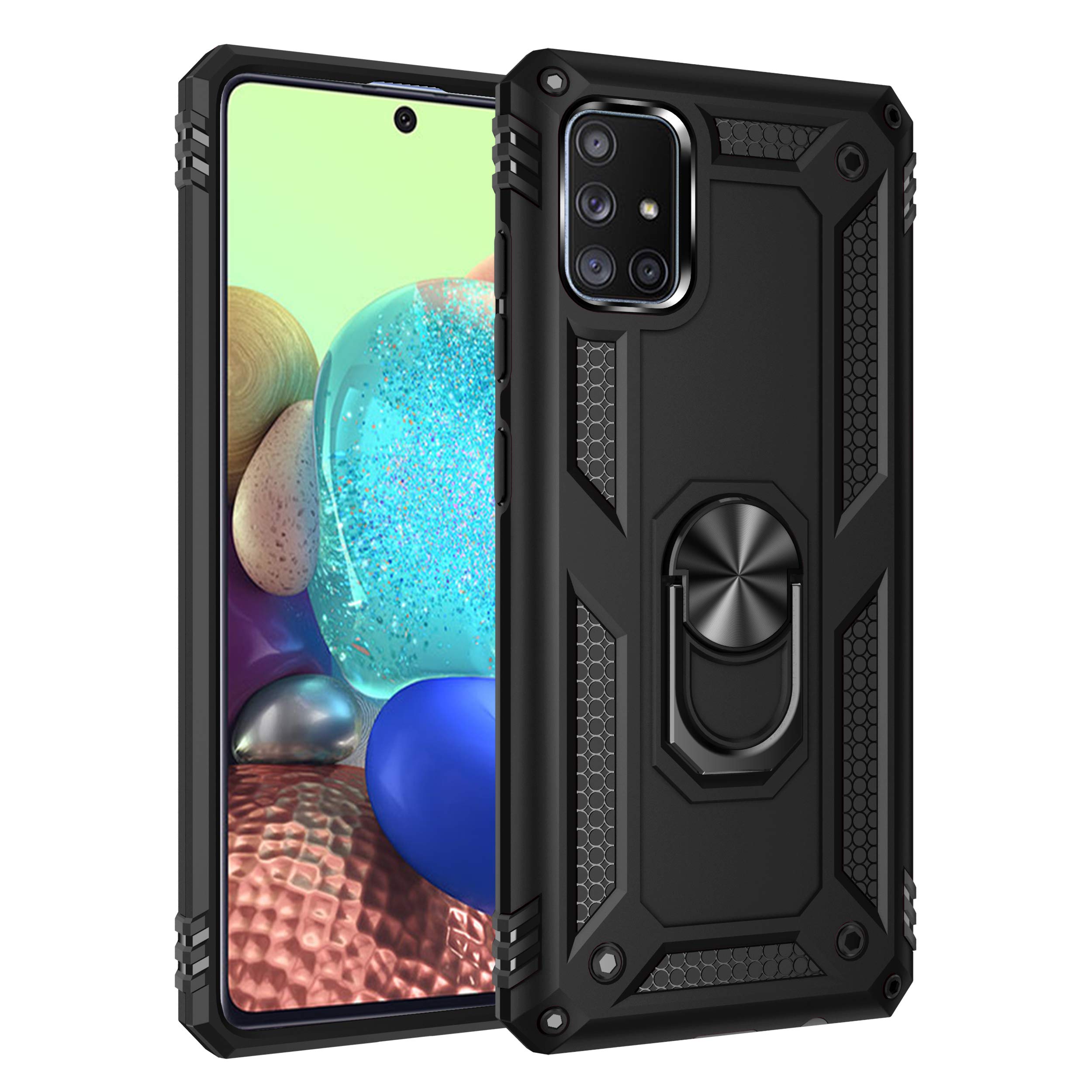 Galaxy A71 5G Case, Military Grade Heavy Duty Rugged Dual Layers Full Body Shockproof Screen Camera Protection with Ring Kickstand Magnetic SM-A716U Cell Phone Hard Back Cover for Men Women Black
