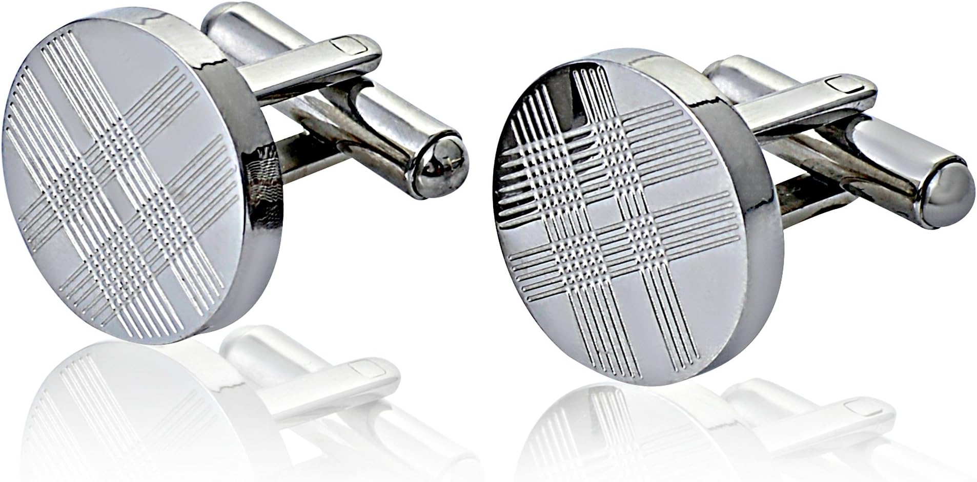 Jeneric Design's Men and Women’s Cufflinks for French Cuff Shirts Sleeve Silver Round Stainless Steel With Tartan Pattern For Men's Accessories for Groomsmen Gift Bags Wedding Business Anniversary