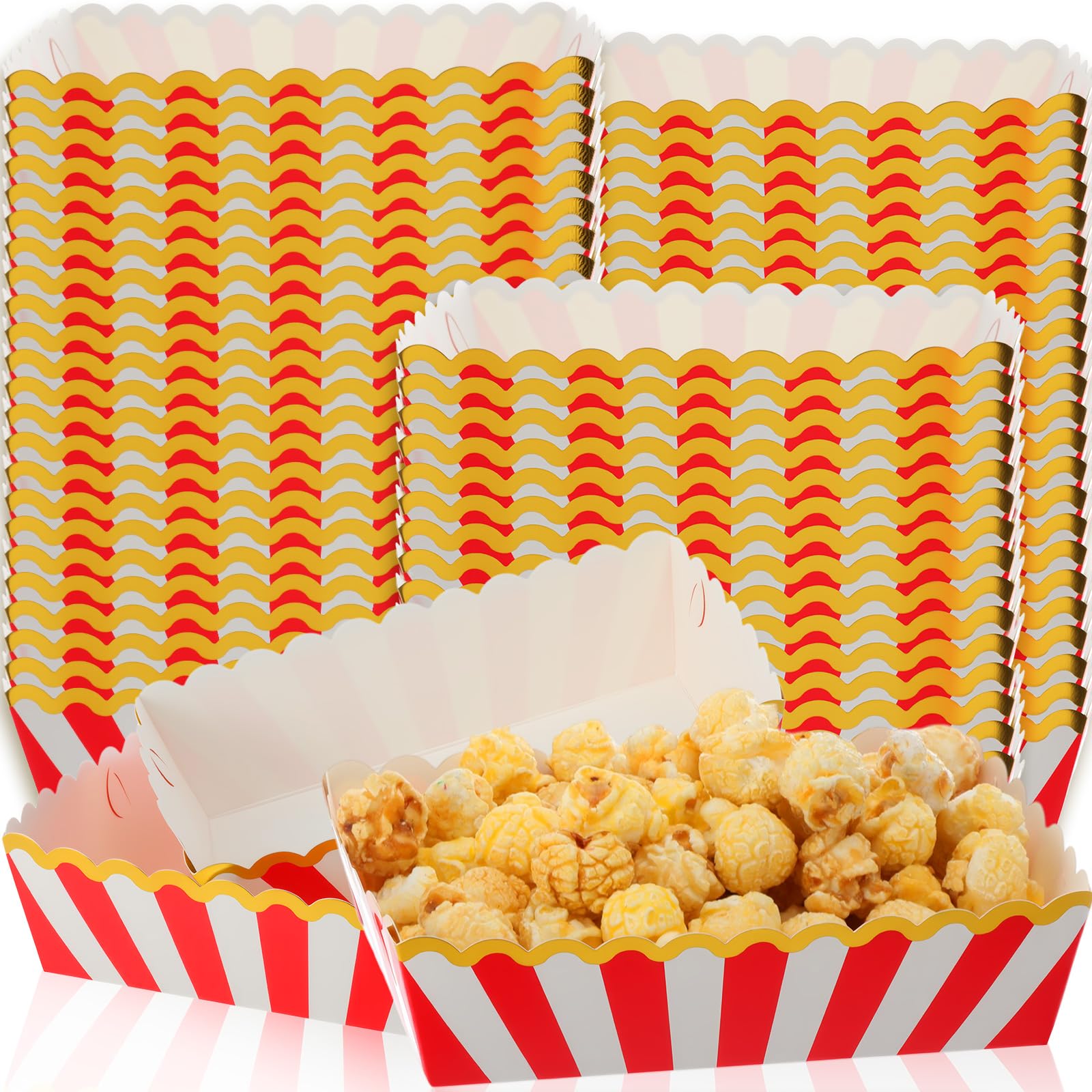 Photo 1 of LemonRoad 120 Pcs Carnival Food Paper Trays Circus Boats Red and White Striped Banana Split Boats Bulk Disposable 2lb Movie Night Grease Resistant for Birthday Hot Dogs Popcorn