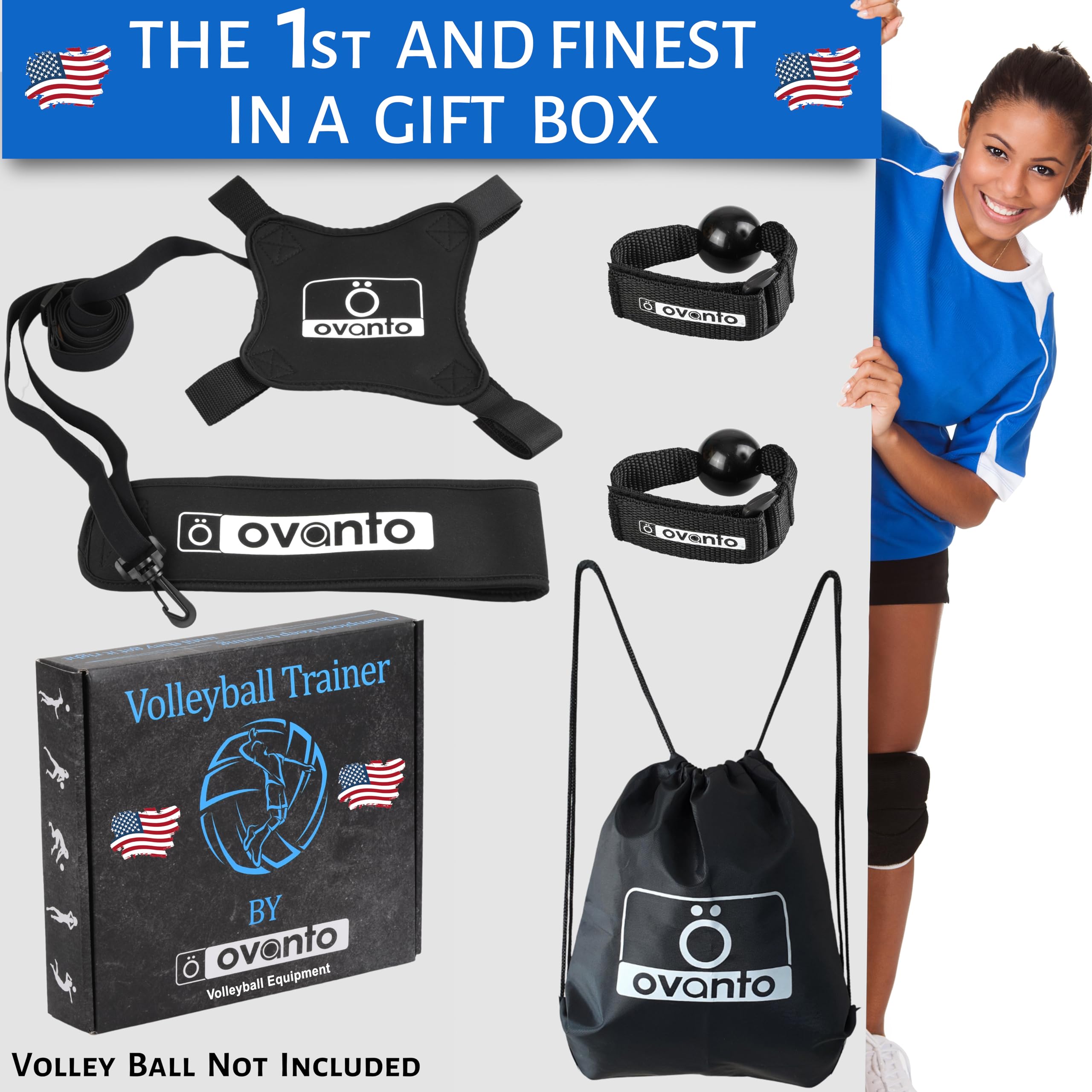 OVANTO Volleyball Training Equipment Aid – Solo Volleyball Equipment in 4 Styles to Serve, Spike, Set and Pass Like a Pro - Adjustable Volleyball Practice Equipment Gift for Beginners & Experts
