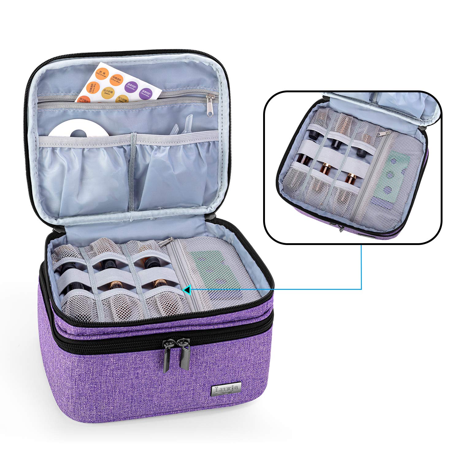 Luxja Essential Oil Carrying Case - Holds 30 Bottles (5ml-30ml, Also Fits for Roller Bottles), Double-Layer Organizer for Essential Oil and Accessories, Purple (Bag Only) : Beauty