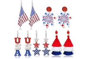 fulasiteu 5 Pairs Patriotic 4th of July Earrings for Women,American Flag Dangle Drop Stud Earrings Fourth of July Accessories Independence Memorial Day Party Favor Gift