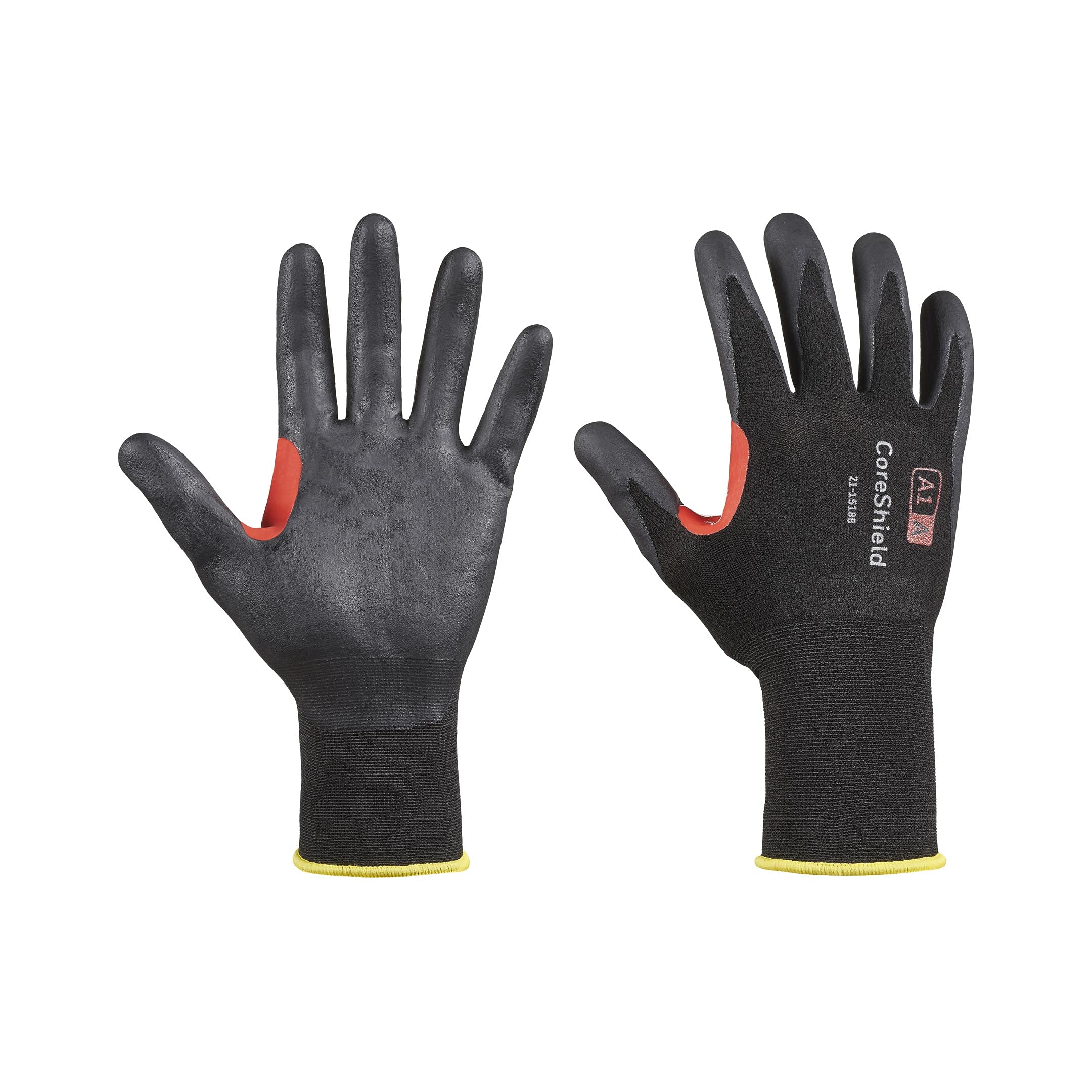 Honeywell 10 Pairs CoreShield™ Cut Resistant Work Gloves, Black/Red, Cut Level A, Nitrile Microfoam Coating, Washable, Touchscreen Capacitive, Size 6/XS, 21-1518B/6XS