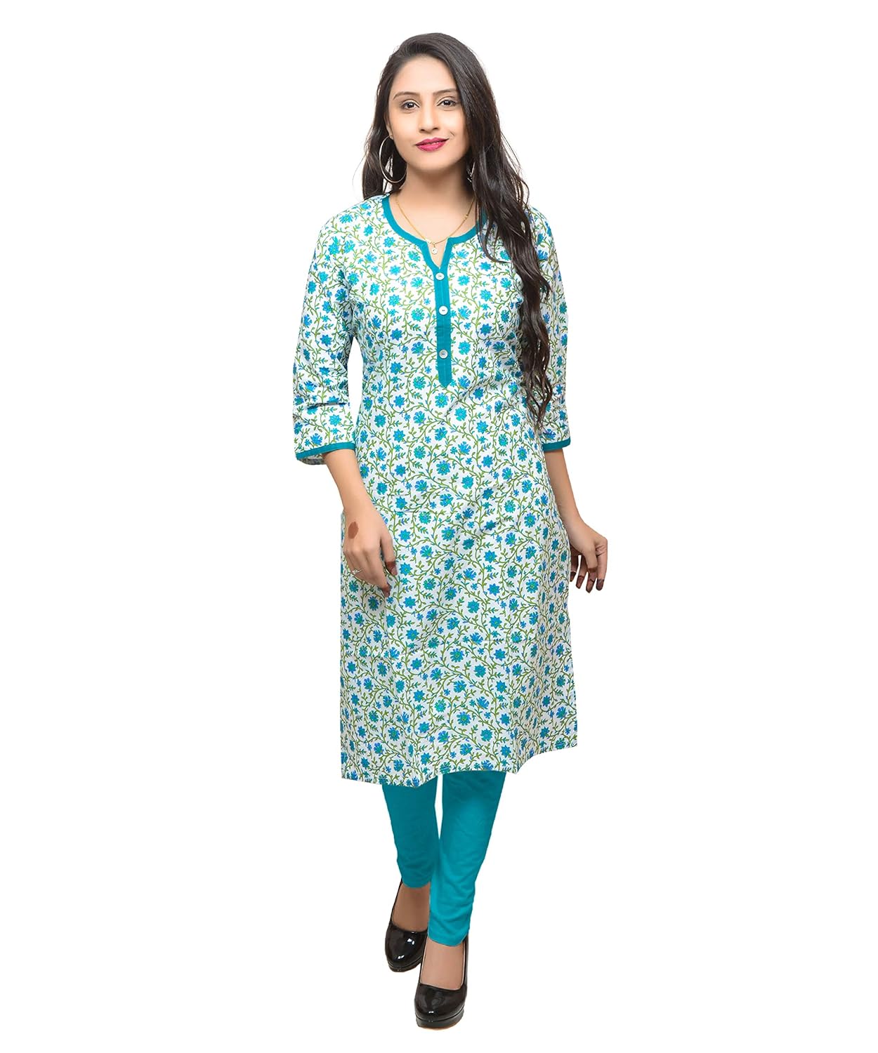 rivaj women's cotton long 3/4 sleeve, partywear design kurti, size l-m-s-xs-xl-xxl