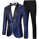 Men's Floral Dinner Party Prom Wedding Stylish Tuxedo Suits for Men One Button Dinner Jacket Pants Set