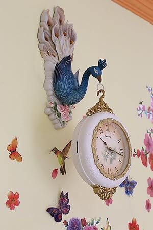 FunkyTradition Royal Multicolor Dual Hanging Peacock Wall Clock| Wall Watch | Wall Clock for Home Office Decor and Gifts 75 CM Tall