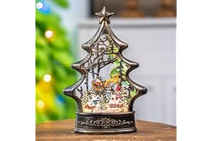 ZQQLITE Christmas Snow Globe Lantern Water Glittering Buildings Santa's Deer with Music& Timer, USB Lined and Battery Operated Lighted Lantern for Christmas Festival Decoration Gifts