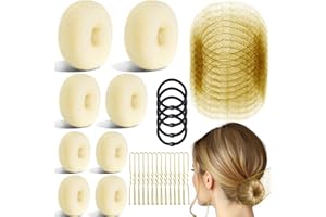 TsMADDTs Blonde Hair Bun Set, 8 Donut Bun with 2 Large, 2 Middle, 4 Small, 10 Hair Nets for Women, 40 U Shaped Pins, 5 Elastic Bands for Short and Thin Hair