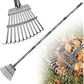 Small Garden Rake for Leaves, 6 Ft Adjustable Metal Lawn Rake | Compact rake reaches tight spaces around shrubs and flower beds while the adjustable handle fits kids and adults