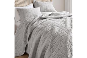 Hyde Lane Luxury Linen Quilt Set Queen Size, Organic European Flax Cotton Blend Bedding for Bedspread and Coverlet, Box Stitc