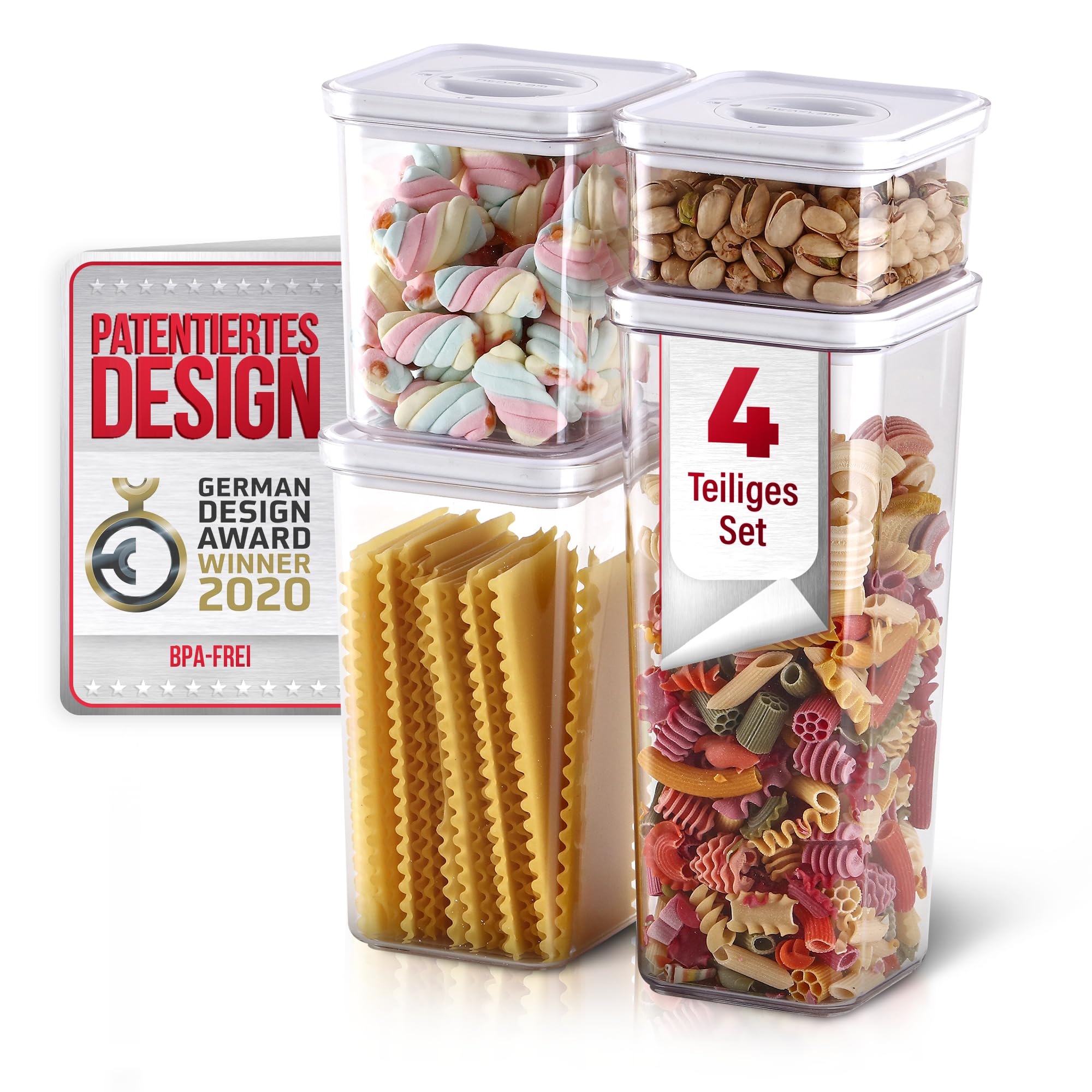 Neoflam - Smart Seal Storage Jars Set of 4 with Lids White - Storage Box e.g. for Cereal, Flour - Storage Container Leak-Proof, Dishwasher Safe, BPA