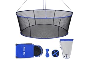 JAKIE-MAR Foldable Fishing Net, Landing Fishing Pier Nets, Drop Net for Pulling Up Fish with Rope, Portable Bridge Fishing Net for Minnows, Crawfish, Shrimp