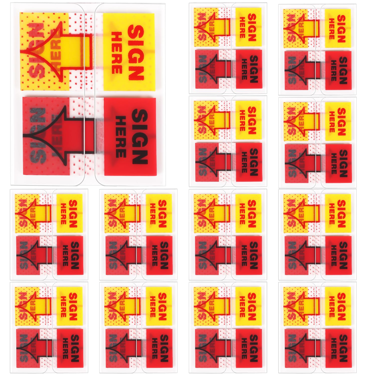 600pcs/12 Packs Sign Here Tabs, Sign Here Stickers with Arrow Symbols, Sign Here Sticky Notes Arrow Tabs Sign Here Flags for Reminder Office School Notebook Annotation (Red and Yellow)
