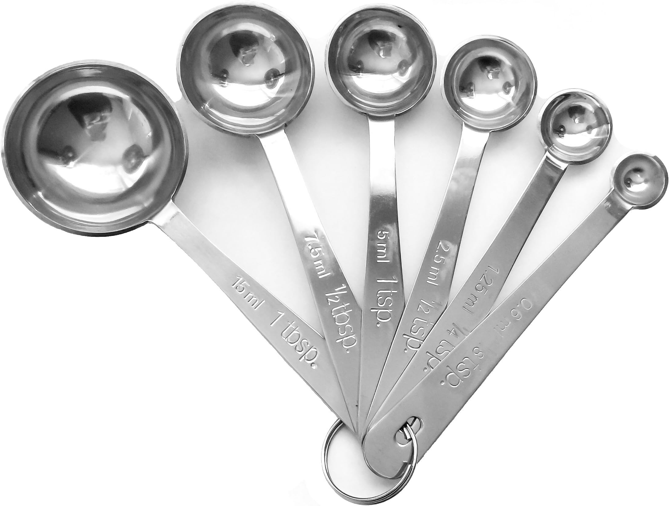Limited Time SALE!! Professional Grade Stainless Steel Round Measuring Spoons, 6 piece set, Chef Quality and Accurate