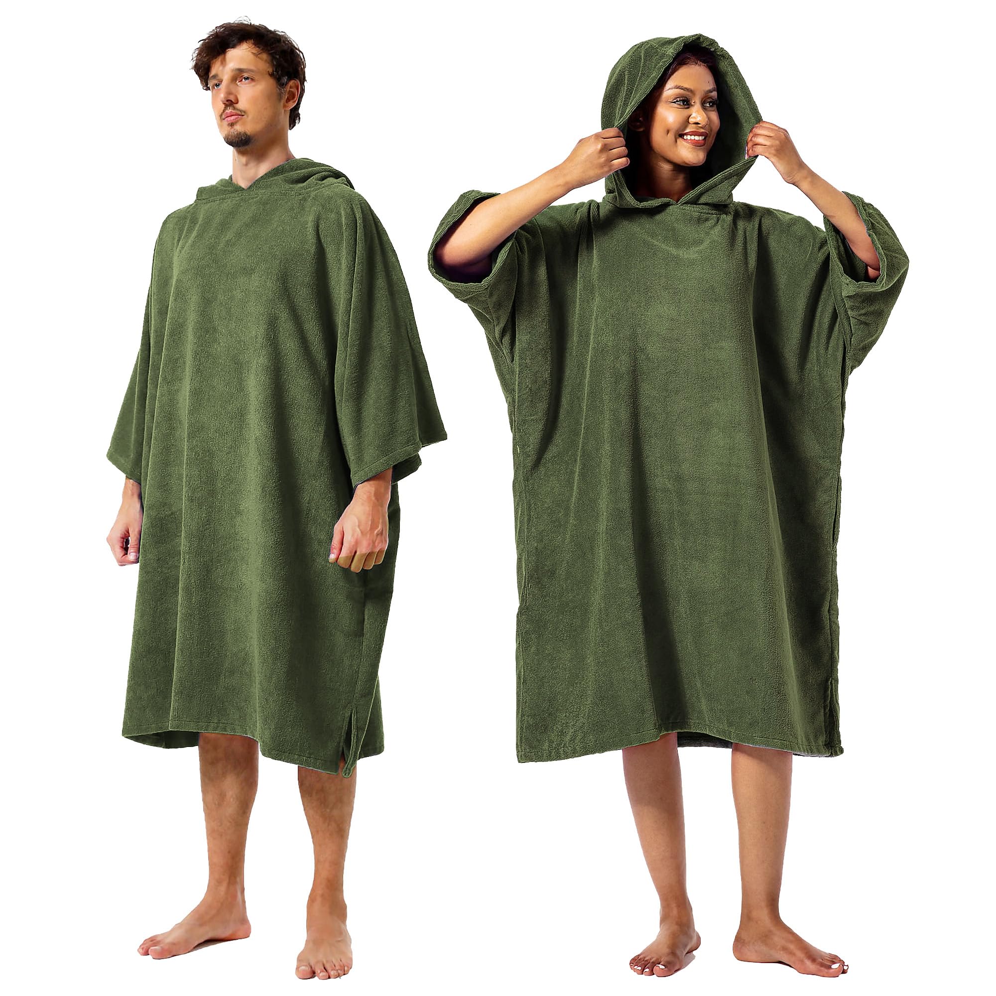 Winthome Changing Bath Robe, Surf Poncho Towel with hooded (M, Army Green)