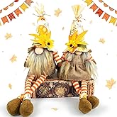 TACROART Thanksgiving Decorations – 2PCS Fall Gnomes Plush Shelf Sitters with Dangling Legs, Harvest Gnome Couple for Table Decor, Tiered Tray, Farmhouse Gnomes Gifts for Women