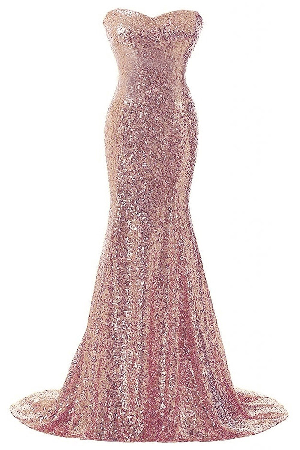 Rong store Women's Strapless Mermaid Sequins Long Evening Gown for Formal Party Rose Gold US8