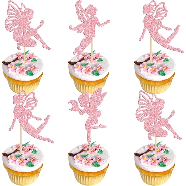 Gyufise 36 Stück Feen-Cupcake-Topper – Rosa Glitzer Blumen & Engel Für Kuchen-Deko Bei Hochzeit, Babyparty & Geburtstag
