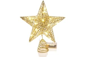 Emopeak 20 LED Christmas Tree Topper, 8 x 10 Inch Indoor Iron Art Star Treetop Light, Two Modes (Keep Light ON/Flash) Gold
