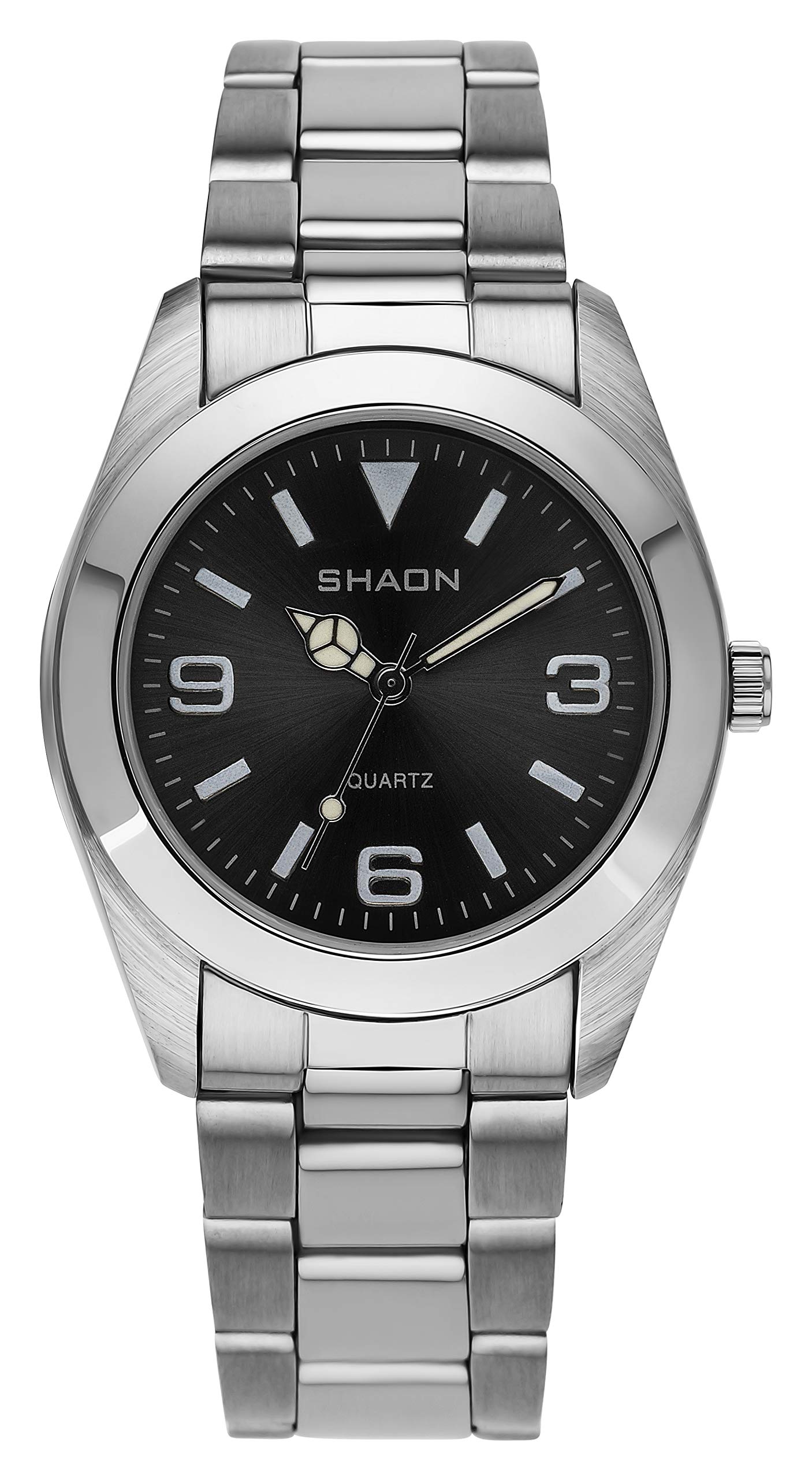 SHAON Men's Quartz Watch with Black Dial Analogue Display and Silver Stainless Steel Bracelet 22 7121 48