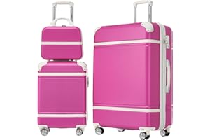 Merax Luggage Set 2 Piece Suitcase Set with Cosmetic Case Expandable Spinner Wheels Vintage Luggage Sets(Pink, 20"+24")
