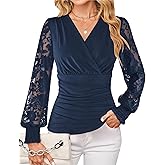 GRACE KARIN Womens Tops Dressy Casual, Elegant Lace Sleeve Shirts Wrap Ruched Blouses, 2026 Spring Fashion Outfits
