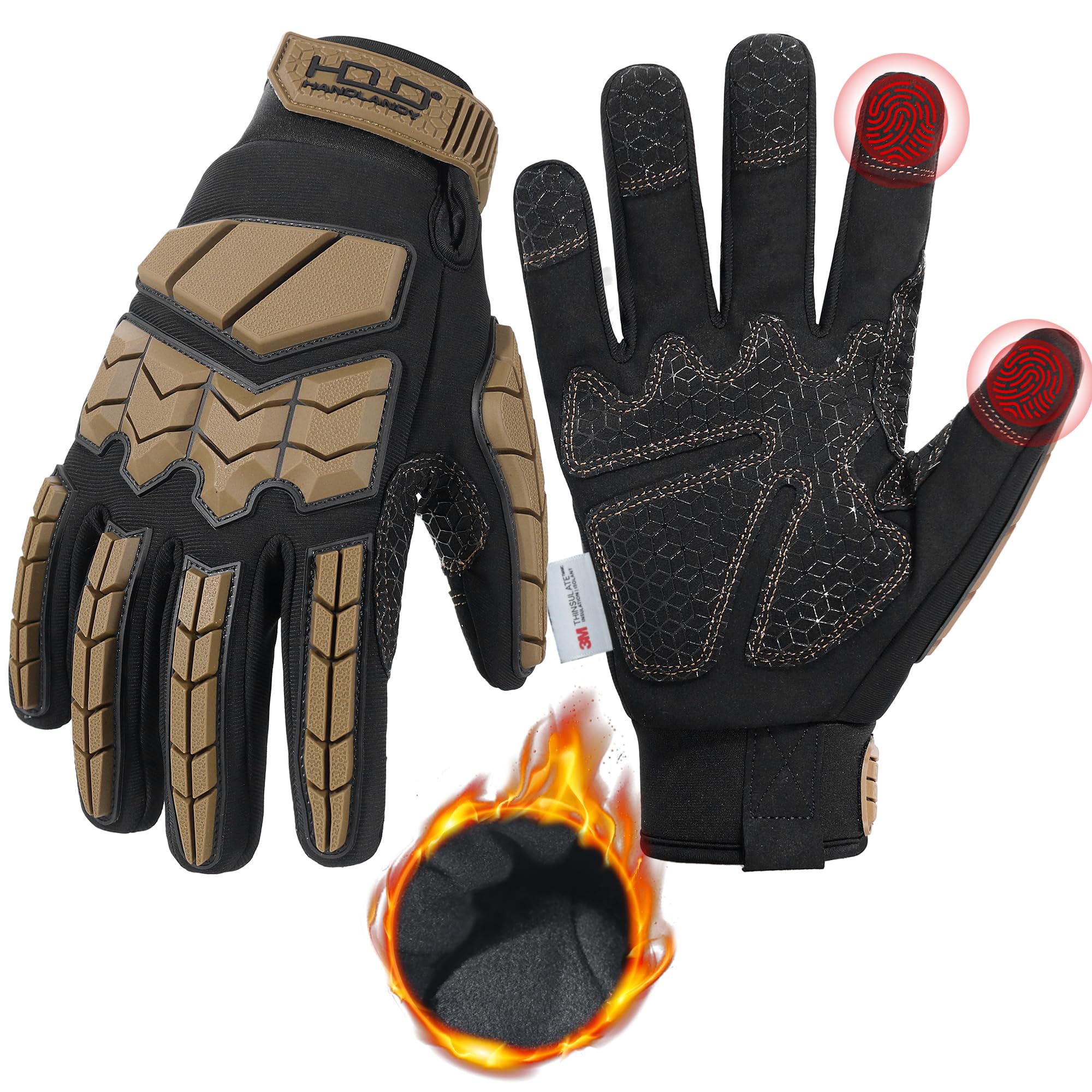 HANDLANDY Winter Water Resistant Work Gloves for Men, Padded Thermal Insulated Heavy Duty Impact Glove for Cold Weather (Tan-insulated, M) — image 1