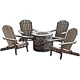 David Outdoor 5 Piece Acacia Wood/ Light Weight Concrete Adirondack Chair Set with Fire Pit, Grey Finish