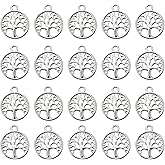 Shapenty Round Metal Tree of Life Charms Pendants Beads Jewelry Findings Making Accessory for DIY Craft Bracelet Necklace Earring Keychain Gift Party Favor, 20PCS