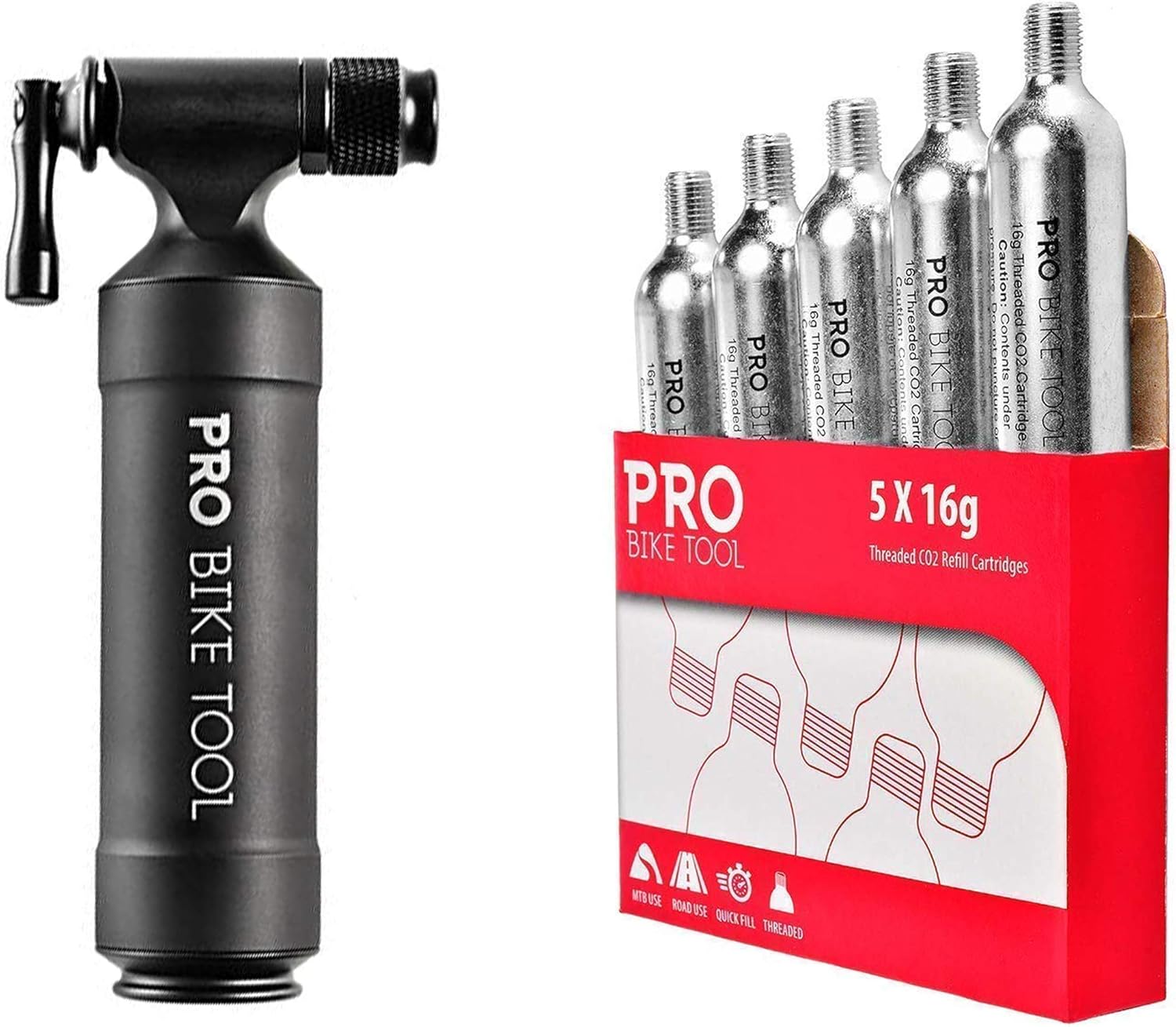 PRO BIKE TOOL CO2 Inflator with cartridges Storage + 5 x