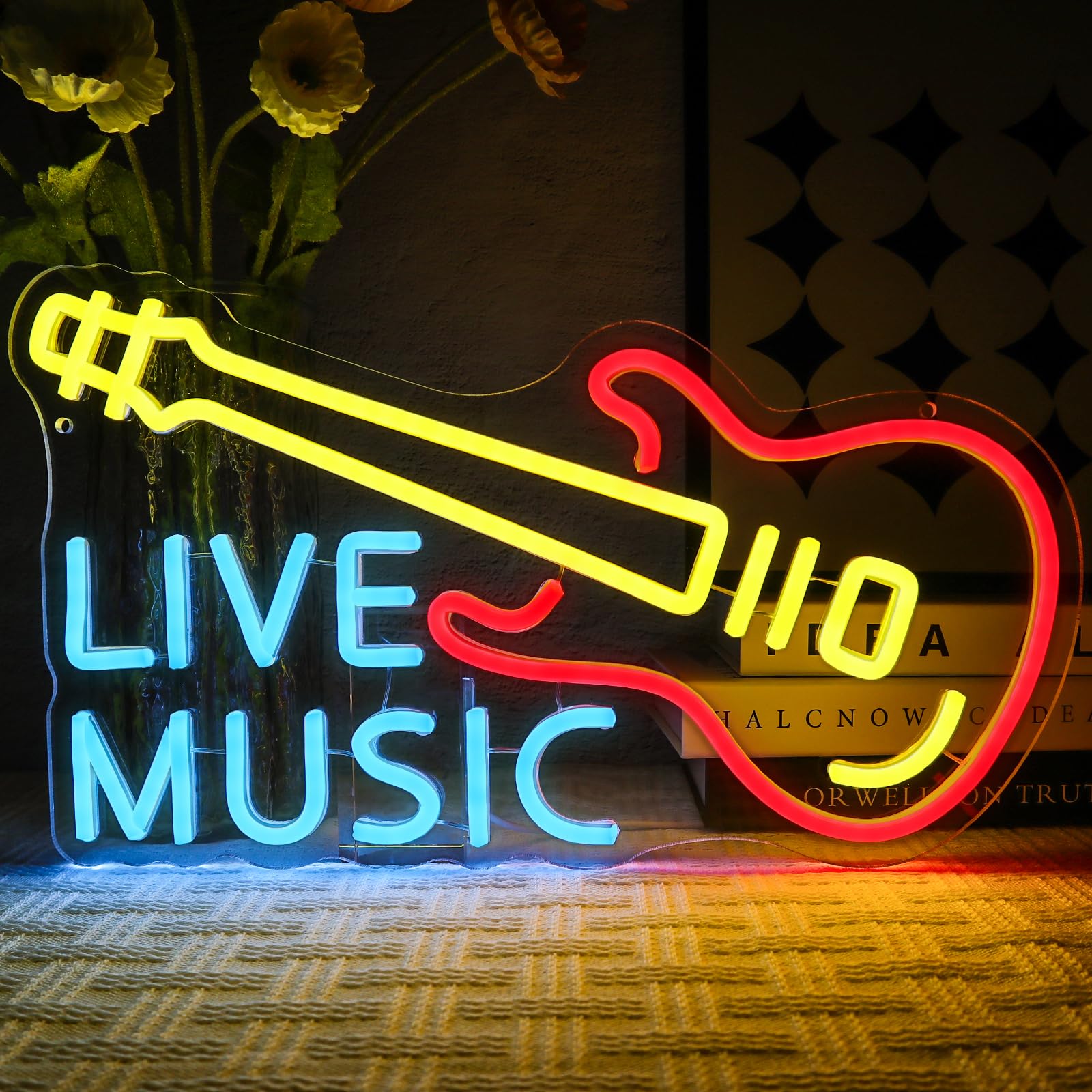 OYCGZV Live Music Neon Light Sign - Colorful Neon Sign for Wall Decor Guitar Neon Wall Light USB Led Sign for Beer Bar Rock Music Studio Office Garage Bedroom Room Party Store - Gift for Friends