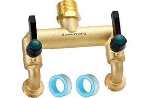 ZAAKWANG Heavy Duty Brass Outdoor Faucet 2 - Way, Latest Styles-Faucet and Water Diverter in One, 2 Way Valve Garden Faucet, Garden Tap Adapter, 3/4" NPT Inlet and Two 3/4" GHT Outlet