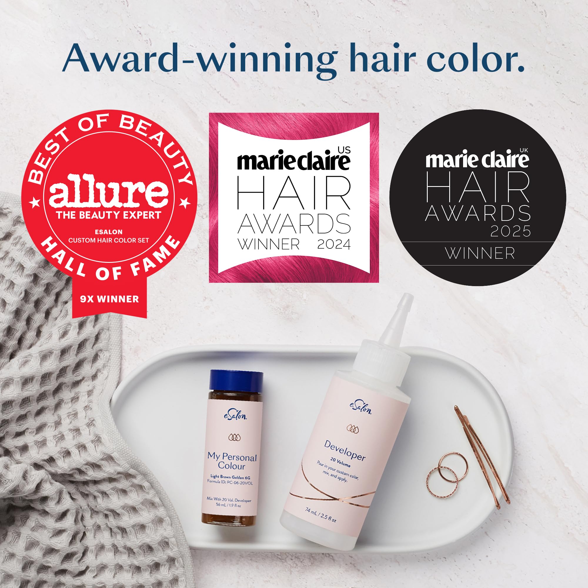 eSalon Permanent Hair Color & Hair Dye Complete Kit - Dark Blonde Copper Gold - Personal Colorist Kit for Up To 100% Gray Coverage for All Hair Types - Professional-Grade Ammonia-Free Hair Dye