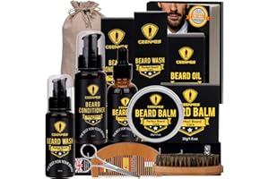 Ceenwes Upgraded Beard Grooming Kit - Conditioner, Oil, Brush, Comb, Balm, Scissors, Storage Bag for Beard and Mustache Trimming, Perfect Men's Gift