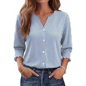 Women Blouses Button Down Shirts Dressy Business Casual 3/4 Length Sleeve Tops Summer Fall Fashion Clothing