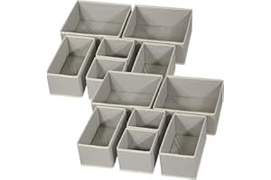 DIOMMELL 12 Pack Foldable Cloth Storage Box Closet Dresser Drawer Organizer Fabric Baskets Bins Containers Divider for Baby Clothes Underwear Bras Socks Lingerie Clothing,Grey 444