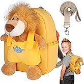 VWAERR Toddler Lion Backpack Boy Birthday Gift with Detachable Lion Doll & Leash Preschool Backpack with Stuffed Animals for School Travel, Age 3-9