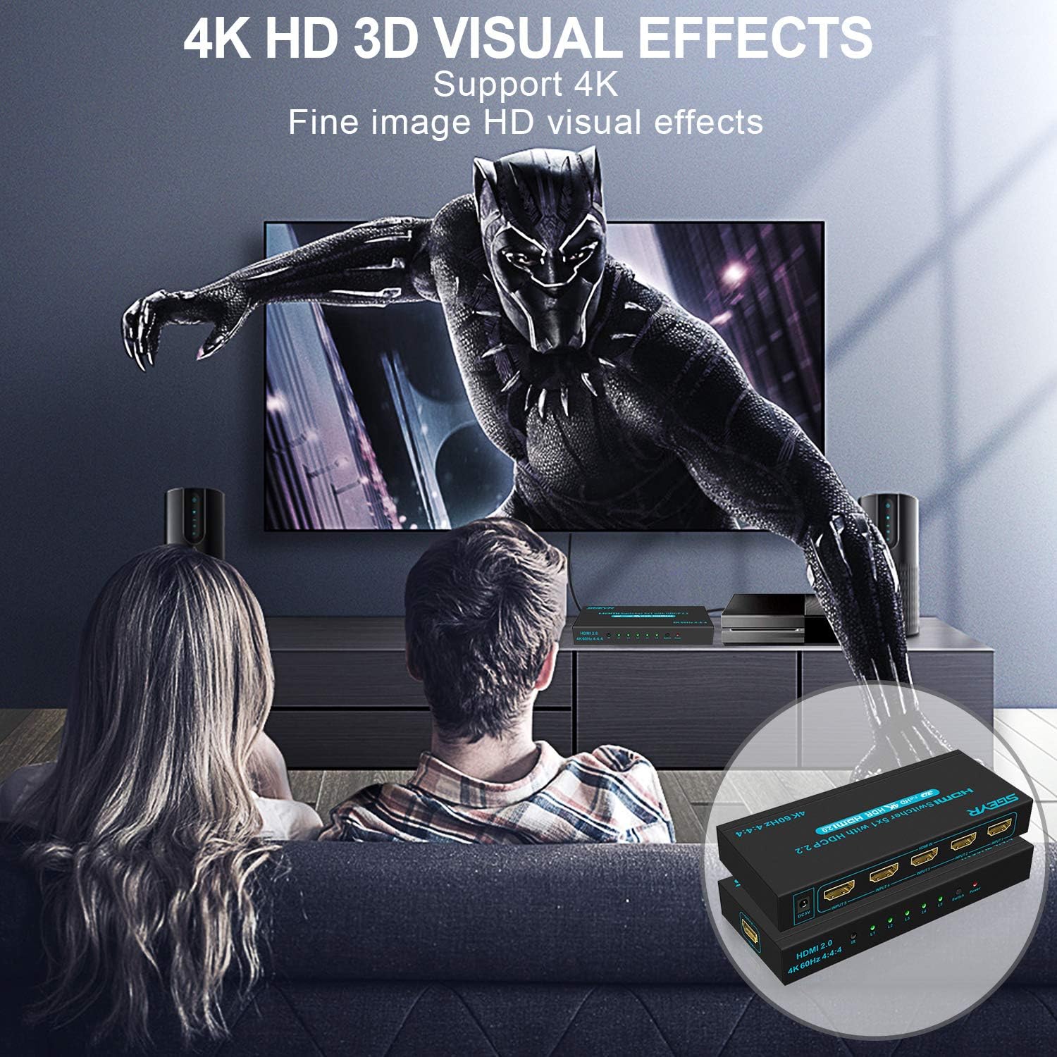 SGEYR 4K@60Hz 5x1 HDMI Switch HDMI Selector Switch 5 Port HDR IR Remote 4K HDMI Selector Box 5 in 1 Out Auto Switch HDMI Switcher 2.0 HDCP 2.2,Full HD/3D Compatible with //DVD///Projector: Home Audio & Theater