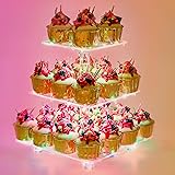 YestBuy 3 Tier Cupcake Stand - Premium Cupcake Holder - Acrylic Cupcake Tower Display - Acrylic Display for Pastry + LED Light String - Ideal for Weddings, Birthday Parties(Multicolored)