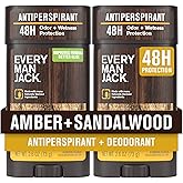 Every Man Jack Men’s Amber + Sandalwood Antiperspirant Deodorant – New & Improved Formula – 48-Hour Odor & Sweat Defense– 2.6 oz (2 Pack)