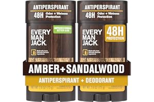 Every Man Jack Men’s Amber + Sandalwood Antiperspirant Deodorant – New & Improved Formula – 48-Hour Odor & Sweat Defense– 2.6 oz (2 Pack)