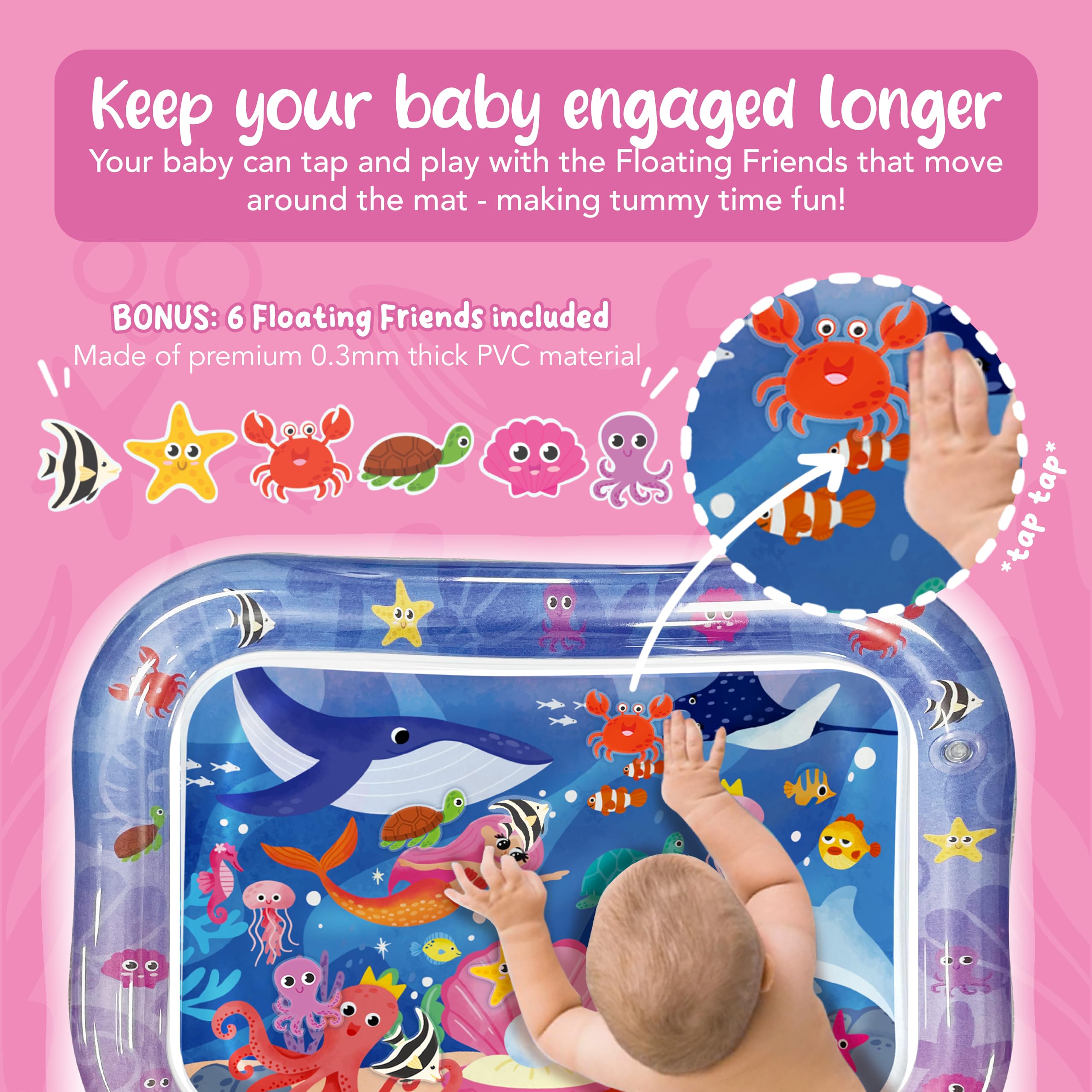 KooKooBaby Water Tummy Time Mat - Large Sensory Baby Water Mat for Tummy Time & Motor Development - Leak-Proof, Durable Play Mat for Babies 3 Months+ - Infant Water Play Mat for Baby Boys & Girls