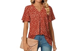 Anyally Womens Summer Dressy Chiffon Blouses V Neck 2025 Short Sleeve Tunic Tops for Leggings Casual T-Shirts