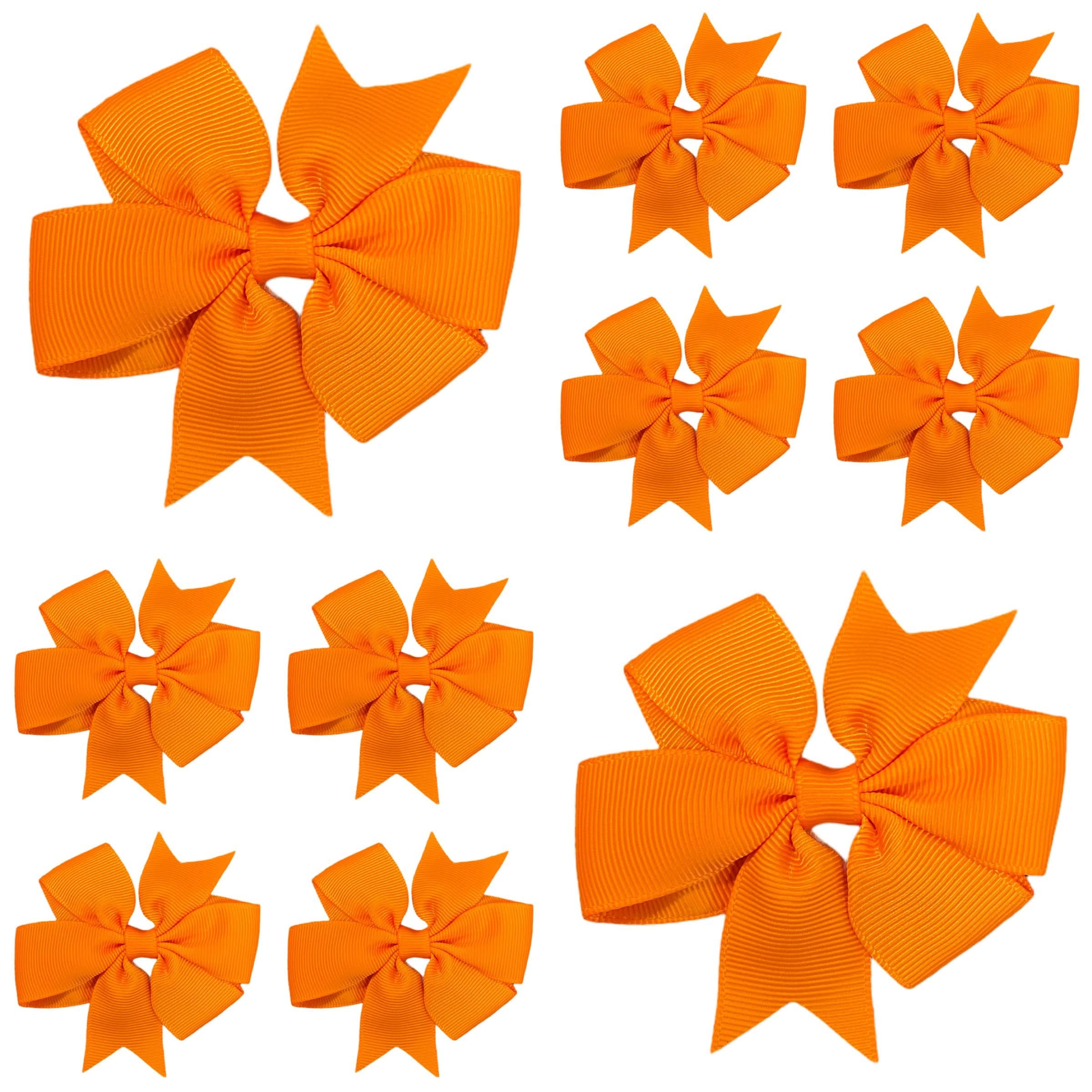 Light Orange Hair Bows for Girls – 3 Inch Grosgrain Pinwheel Ribbon Bows with Crocodile Clips – School Uniform Hair Accessories for Children, Toddlers & Kids - 10 Pack