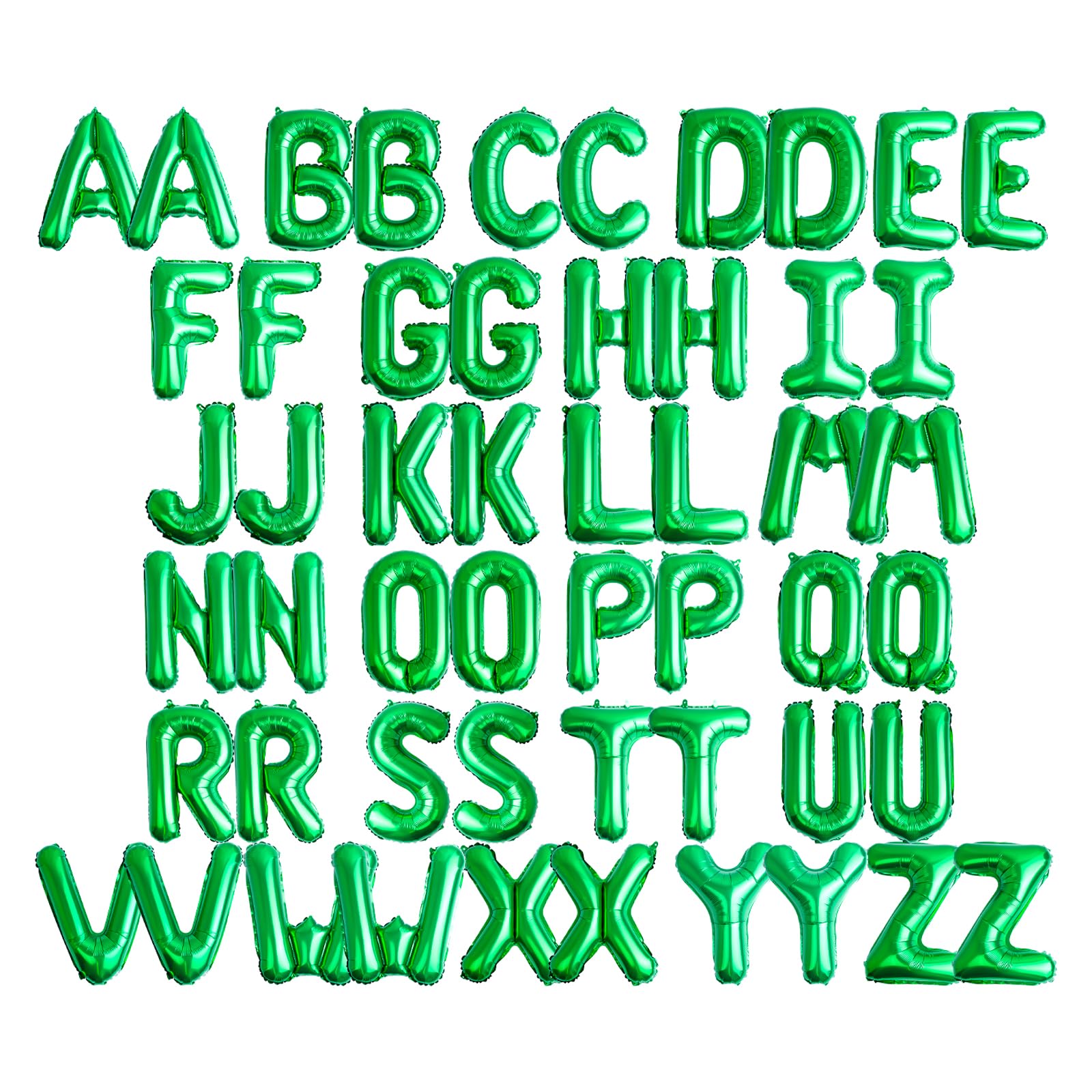 Photo 1 of [52 PCS] 16" Foil Green Letter Balloons 2 Sets of A-Z, Mylar Aluminum Hanging Alphabet for Graduation New Year eve Birthday Party Decorations