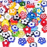 Millefiori Lampwork Glass Loose Assorted Beads Flat Flower Devil's Eye Round Spacer Bead for Bracelet Jewelry Making, Multicolor Daisy Flower Beads 8mm, 100 Pcs