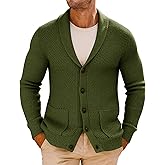 Runcati Mens Shawl Collar Cardigan Sweater Button Down Textured Knit Sweaters Casual Chunky Cardigan with Pockets
