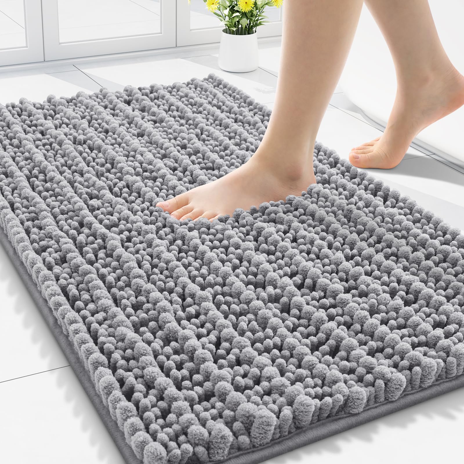 Photo 1 of Smiry Bathroom Rugs Mat 30x20, Extra Soft Absorbent Chenille Bath Rugs, Non Slip Rubber Backing Machine Washable Quick Dry Bath Mats for Bathroom Floor, Tub, Shower, Home Decor Accessories, Grey