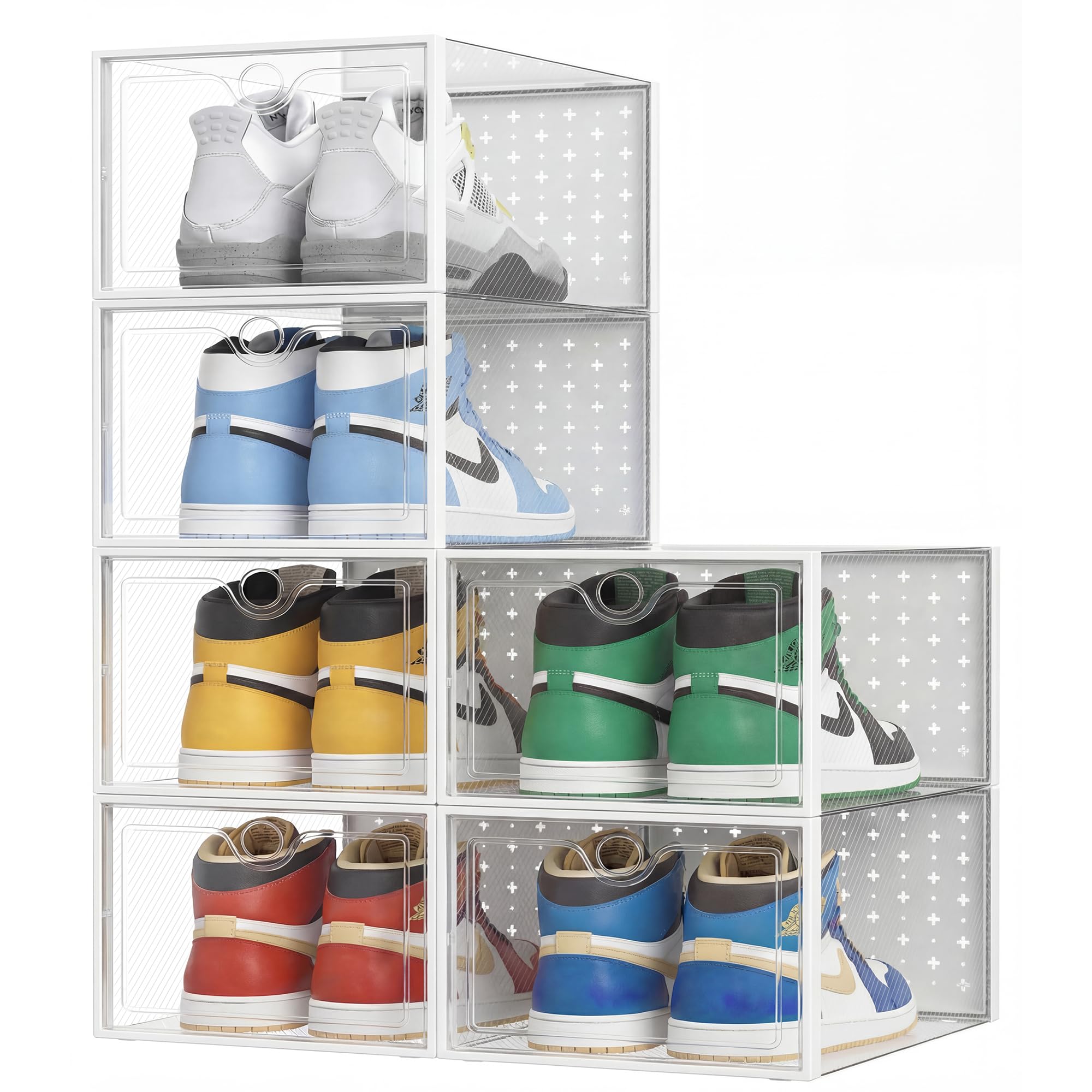 Photo 1 of Pinkpum XXL Larger Shoe Storage Boxes Fit Size 14, Clear Plastic Stackable Shoe Organizer 6 Pack Sneaker Storage for Sneakerheads Shoe Containers