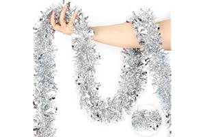 SURCVIO 50FT Silver Christmas Tinsel Garland - Metallic Tinsel Twist Garland for Christmas Tree Decorations, Xmas Tree Decor Home Indoor Outdoor New Year Holiday Party Supplies